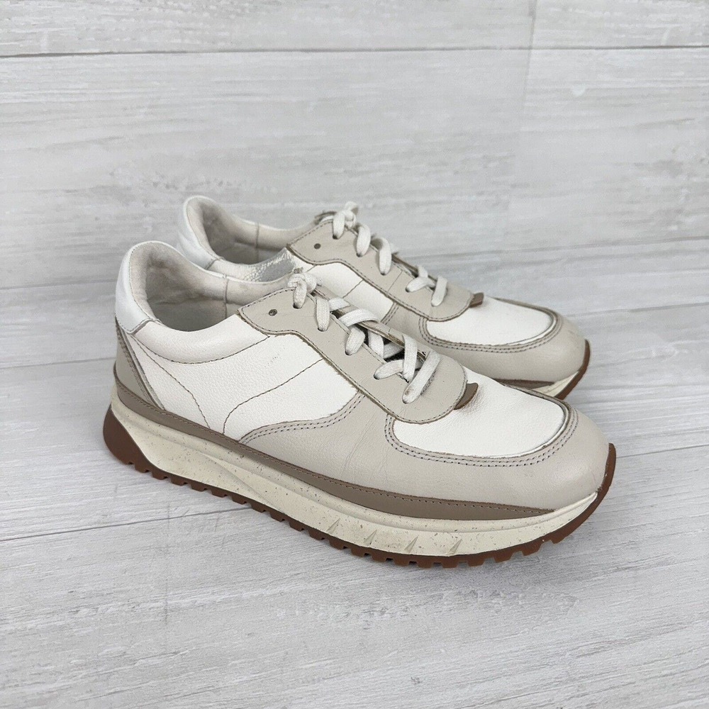 Madewell Kickoff Trainer Sneakers Size 8.5 in Neutral Colorblock Leather Cream